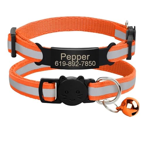 Personalisiertes Katzenhalsband mit ID-Gravur, reflektierendes Sicherheitshalsband mit Schnalle, verstellbar, benutzerdefiniertes Nylon(C-Orange-Black) von HBJzxlOK