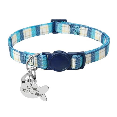 Niedliches bedrucktes personalisiertes Katzenhalsband mit Schnellverschluss, individuelles Kätzchenhalsband mit Glöckchengravur, Haustier-Katzenhalskette(16-29cm Light Blue) von HBJzxlOK