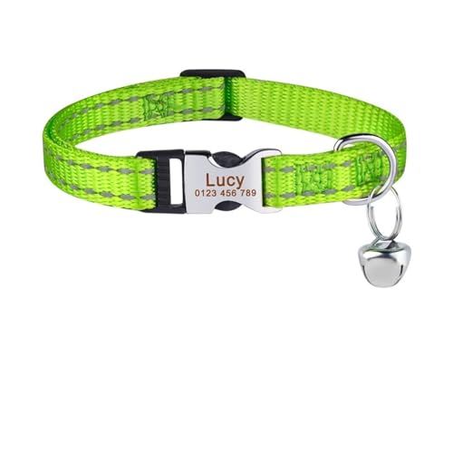 Personalisiertes Nylon-Katzen-ID-Halsband, Namensschild, farbverstellbar, benutzerdefinierte Schnalle, Gravur(LightGreen) von HBJzxlOK