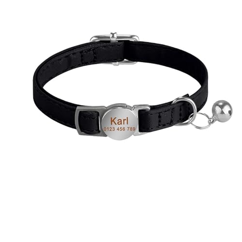 Personalisiertes graviertes Katzenhalsband, Sicherheitshalsband aus Leder, verstellbare individuelle Halskette mit Glöckchen, Anti-Verlust(Noir) von HBJzxlOK