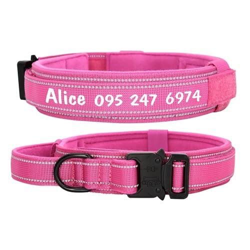 Personalisiertes großes Hundehalsband Hundehalsband Benutzerdefiniertes reflektierendes Haustierhalsband(Rose,XL) von HBJzxlOK