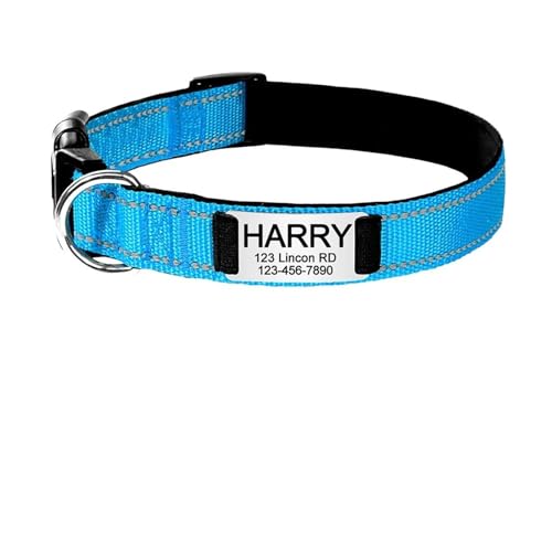 Personalisiertes reflektierendes Hundehalsband mit individueller Gravur, personalisiertes Etikett, Name, verstellbar(Light Blue,L 34-56cm) von HBJzxlOK