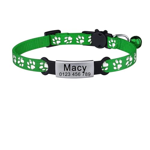 Personalisiertes verstellbares Katzenhalsband aus Nylon mit Glocke, Haustierbedarf, Sicherheitsanhänger, kleine Halskette(Green 2) von HBJzxlOK