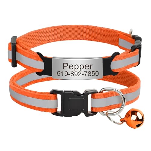 Reflektierendes Katzenhalsband, graviertes Sicherheitshalsband mit Glocke, Welpen-Haustier-Halskette(16) von HBJzxlOK