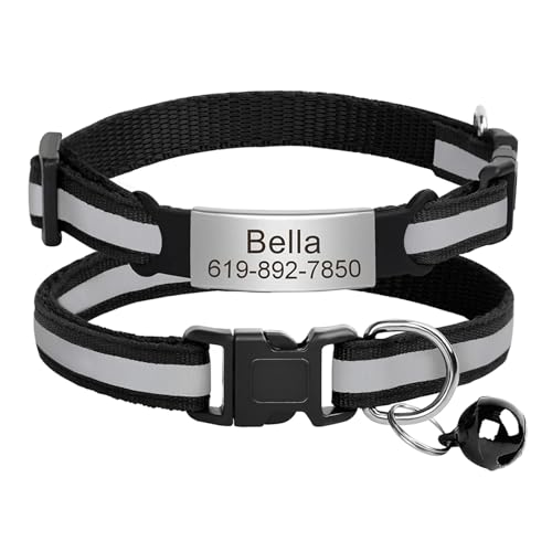 Reflektierendes Katzenhalsband, graviertes Sicherheitshalsband mit Glocke, Welpen-Haustier-Halskette(Black 4) von HBJzxlOK