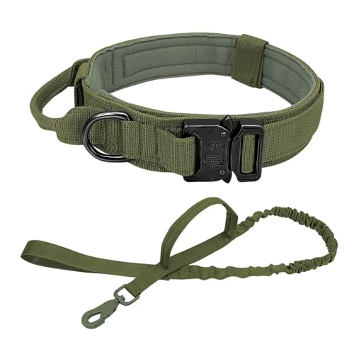 Robustes taktisches Hundehalsband- und Leinenset, verstellbares Haustierhalsband(Green Set,M) von HBJzxlOK