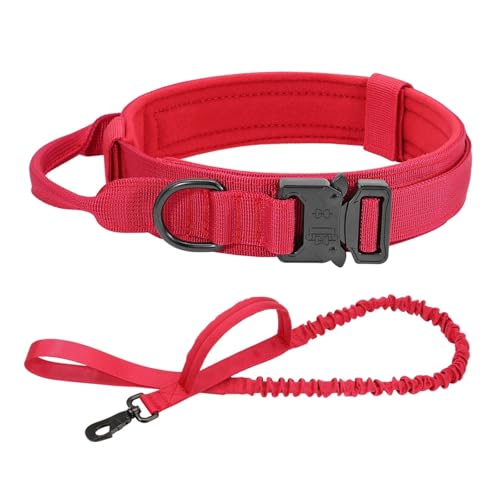 Robustes taktisches Hundehalsband- und Leinenset, verstellbares Haustierhalsband(Red Set,XL) von HBJzxlOK