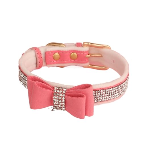 Hundehalsband mit Schleife, glänzendes Strass-Halsband, weicher Samt, Haustier-Halskette, Warmer Glitzer(Red 5,M) von HBJzxlOK