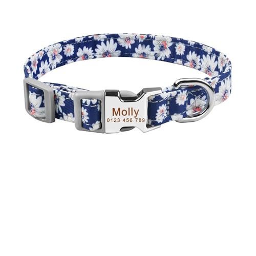 Verstellbares Hundehalsband aus Nylonprodukten, individuell graviertes Namensschild, personalisiertes Hundehalsband(Blue 2,L) von HBJzxlOK