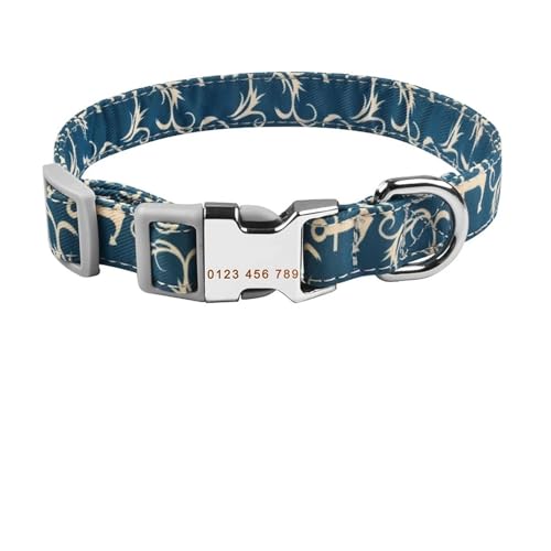 Verstellbares Hundehalsband aus Nylonprodukten, individuell graviertes Namensschild, personalisiertes Hundehalsband(Blue 3,L) von HBJzxlOK