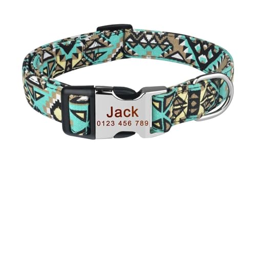Verstellbares Hundehalsband aus Nylonprodukten, individuell graviertes Namensschild, personalisiertes Hundehalsband(Green,S) von HBJzxlOK
