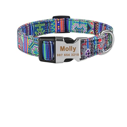 Verstellbares Hundehalsband aus Nylon mit graviertem Namensschild und kariertem Halsband(Green 2,L) von HBJzxlOK
