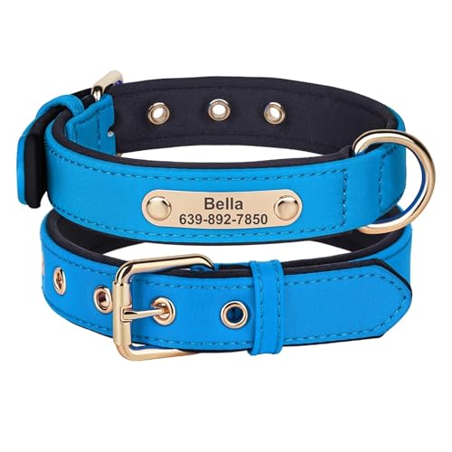 Wasserdichtes Hunde-ID-Halsband, personalisierter Hundename, atmungsaktives, gepolstertes Haustierhalsband mit Gravuranhänger, um Verlust zu verhindern(Blue,S) von HBJzxlOK