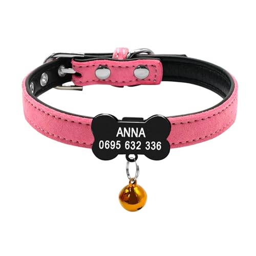 Weiches Hunde- und Katzenhalsband mit Glöckchen, personalisiertes Sicherheitshalsband mit Namensschild für Katzen(Black Bone 2,XXS) von HBJzxlOK