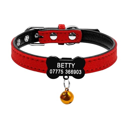 Weiches Hunde- und Katzenhalsband mit Glöckchen, personalisiertes Sicherheitshalsband mit Namensschild für Katzen(Black Bone 3,S) von HBJzxlOK