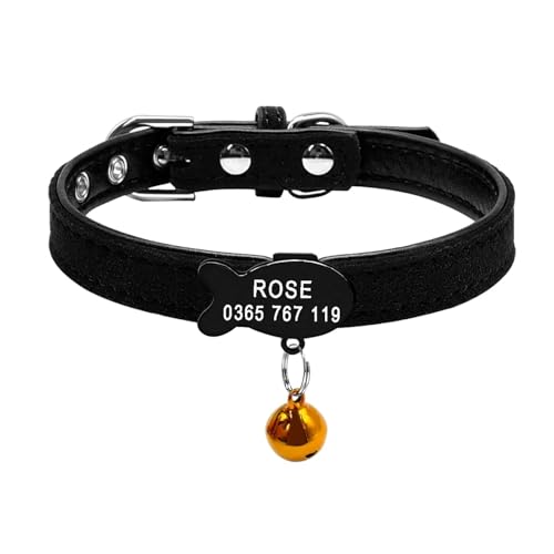 Weiches Hunde- und Katzenhalsband mit Glöckchen, personalisiertes Sicherheitshalsband mit Namensschild für Katzen(Black Fish 1,XS) von HBJzxlOK
