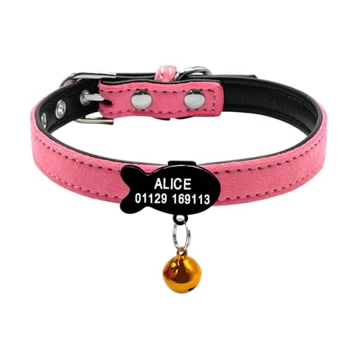 Weiches Hunde- und Katzenhalsband mit Glöckchen, personalisiertes Sicherheitshalsband mit Namensschild für Katzen(Black Fish 2,S) von HBJzxlOK