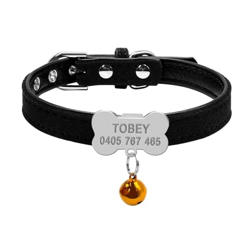 Weiches Hunde- und Katzenhalsband mit Glöckchen, personalisiertes Sicherheitshalsband mit Namensschild für Katzen(Silver Bone 1,S) von HBJzxlOK