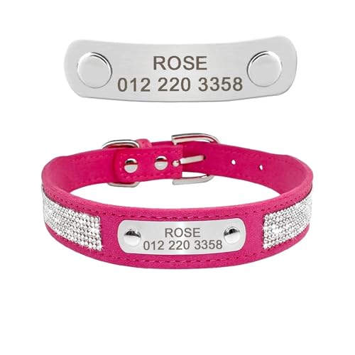 Wildleder Hundehalsband Strass Hund Katze Personalisiertes ID Halsband(Hot Pink,XS) von HBJzxlOK