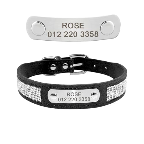 Wildleder Hundehalsband Strass Hund Katze Personalisiertes ID Halsband(Noir,L) von HBJzxlOK