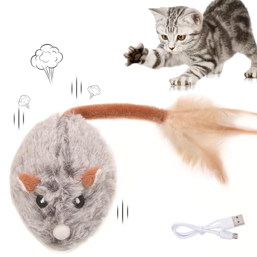 HBSFBH Katzenspielzeug Elektrisch Spielmaus, Katzenspielzeug Mäuse, USB Wiederaufladbares Interaktive Spielzeug Maus, Katzenspielzeug Maus Elektrisch, Katzenspielzeug Maus mit Federschwanz von HBSFBH