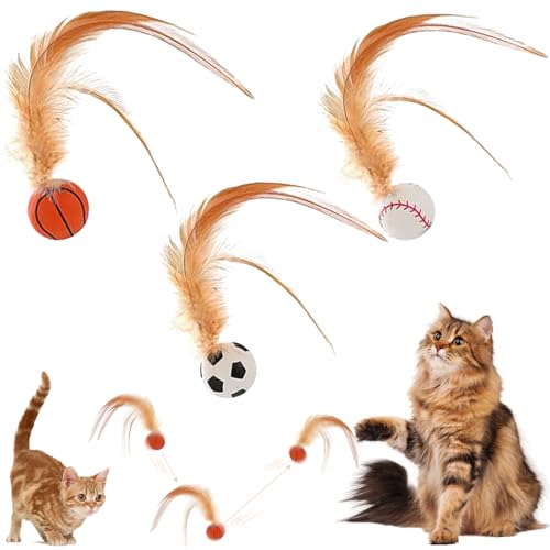 Hüpfender Katzenball mit Feder, 3 Stück Katzenspielzeug Feder Katzenbälle, Katze Bouncy Ball mit Feder, 2025 Neuestes Katzenball mit Feder, Interaktives Katzenspielzeug, für Katzen Hund von HBSFBH