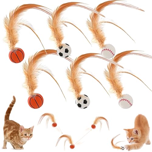 Hüpfender Katzenball mit Feder, 6 Stück Katzenspielzeug Feder Katzenbälle, Katze Bouncy Ball mit Feder, 2025 Neuestes Katzenball mit Feder, Interaktives Katzenspielzeug, für Katzen Hund von HBSFBH