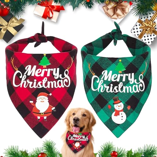 Weihnachten Hundehalstuch, 2 Stück Plaid Bandana, Dreieck Halstuch für Hunde und Katzen, Süße Haustier Accessoires von HBSFBH
