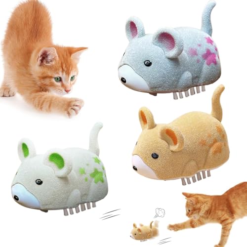 Katzenspielzeug Maus Elektrisch, 3 Stück Interaktives Katzen-Spielzeug Maus mit Basisbürste, 2025 Neu Interactive Electric Hamster Cat Toy, Katzensp-ielzeug Elektrisch Spielmaus, Ideal für Hauskatzen von HBSFBH