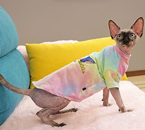 HCCY Haarlose Katze kleidet Sphinx-Baumwollbodenhemdfarbe-Tie-Färbungskatzen-Kopfaufkleber,Farbe,XXL von HCCY