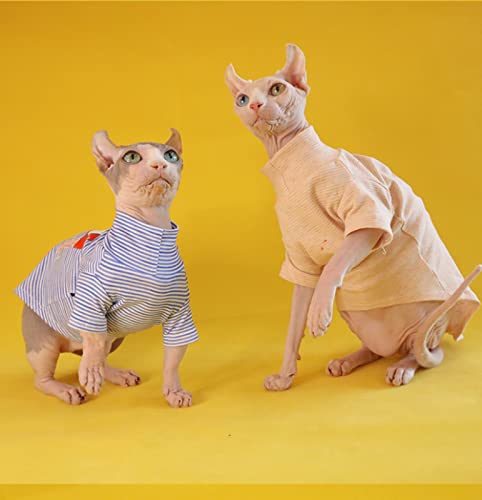 HCCY Haarlose Sphinx-Katzenkleidung aus Baumwolle, gestreifter Rollkragenpullover für Frühling und Sommer,Blau,XS von HCCY