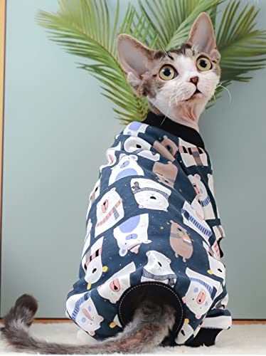 HCCY Sphinx Devon Bauchschutz vierbeinige Kleidung Frühling und Sommer dünne Baumwolle haarlose Katze Klimaanlage Kleidung,Navy blau,L von HCCY