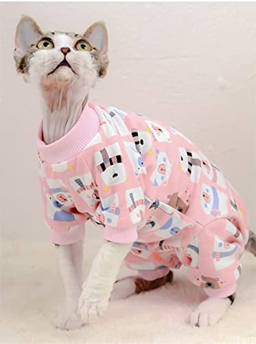 HCCY Sphinx Devon Bauchschutz vierbeinige Kleidung Frühling und Sommer dünne Baumwolle haarlose Katze Klimaanlage Kleidung,Rosa,XL von HCCY