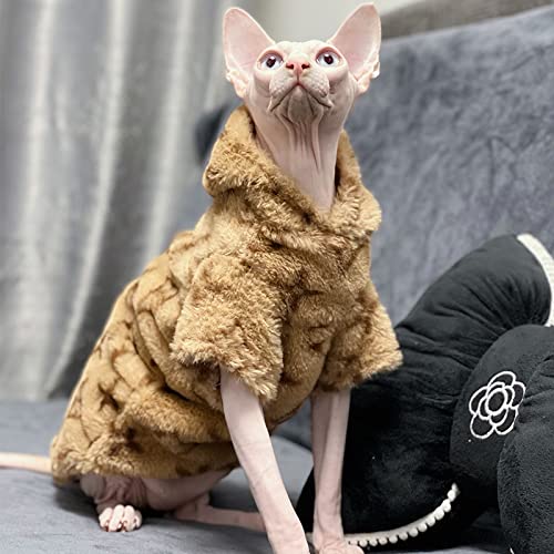 HCCY Sphinx Hairless Cat Kleidung Winter Warm Single Fleece Kapuzenjacke Braun,Braun,XL (über 8 Katzen oder Erwachsener Kater) von HCCY