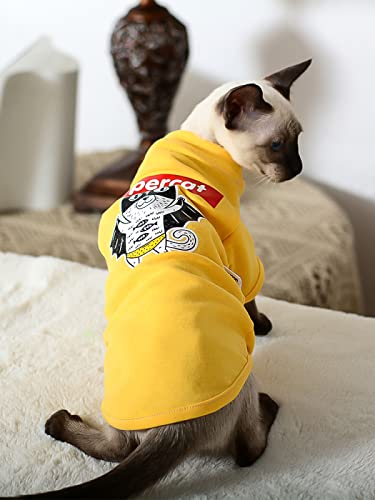 HCCY Sphinx haarlose Katze Kleidung Anti-Haarausfall T-Shirt Deutsche Katze Baumwolle und Leinen gestrickter Frühlings- und Herbstpullover,Gelb,L von HCCY