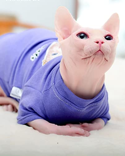 HCCY Sphinx haarlose Katze Kleidung Anti-Haarausfall T-Shirt Deutsche Katze Baumwolle und Leinen gestrickter Frühlings- und Herbstpullover,Violett,XL von HCCY