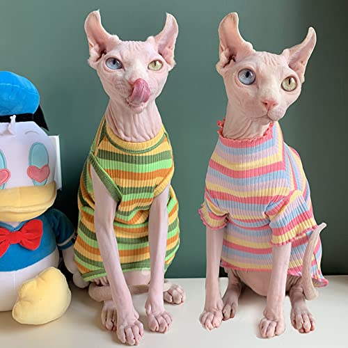 HCCY Sphinx haarlose Katze Kleidung Frühling und Sommer Kurze Weste mit Ärmeln gestreiftes Hemd,lila - Weste,L HCCY Sphinx haarlose Katze Kleidung Frühling und Sommer Kurze Weste mit Ärmeln gestreiftes Hemd,lila - Weste,L von HCCY