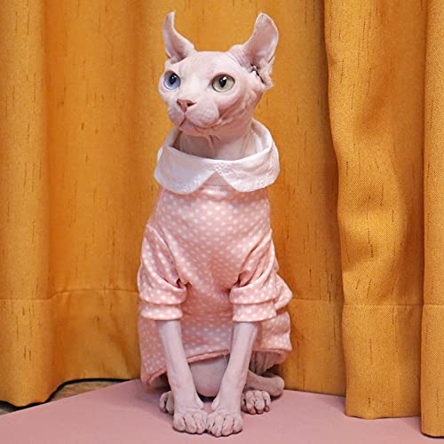 HCCY Sphinx haarlose Katzenkleidung aus Reiner Baumwolle, warme Puppenkragen, Tupfen, Frühlings- und Herbstkleidung,Rosa,XL von HCCY