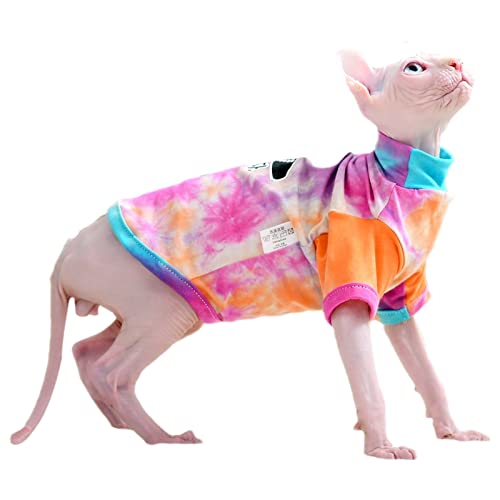 Haarlose Katzenkleidung Sphinx T-Shirt Batik Frühling, Herbst und Sommer Basis Deutsche Kurze Katzenkleidung,kühle Farbe + warme Farbe,L von HCCY