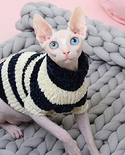 Haarloser Katzenpullover Herbst und Winter warme Katzenkleidung Sphinx handgefertigter Pullover,Dunkelblau und weiß,XL von HCCY