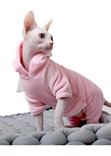 Sphinx haarlose Katze Kleidung Herbst und Winter Warmer Boden Silberfuchs Samt mit Kapuze vierbeinige Kleidung,Rosa,m von HCCY