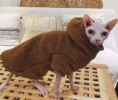 Sphinx haarlose Katzenkleidung Warmer Winter Dicker Kamel-Lammwollpullover,brauner Hut,m von HCCY