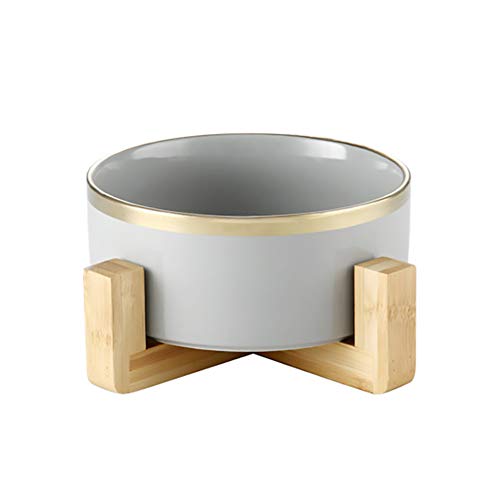 Gray Phnom Penh Keramik Hundenapf Futternapf Fressnapf Napf für Hund Katzen mit Massivholz Ständer(16cmx7cm) von HCHLQLZ