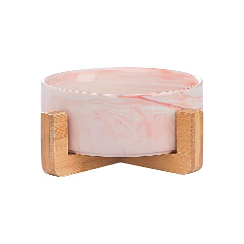 HCHLQLZ Marmor Pink Keramik Hundenapf Futternapf Fressnapf Napf für Hund Katzen mit Massivholz Ständer von HCHLQLZ