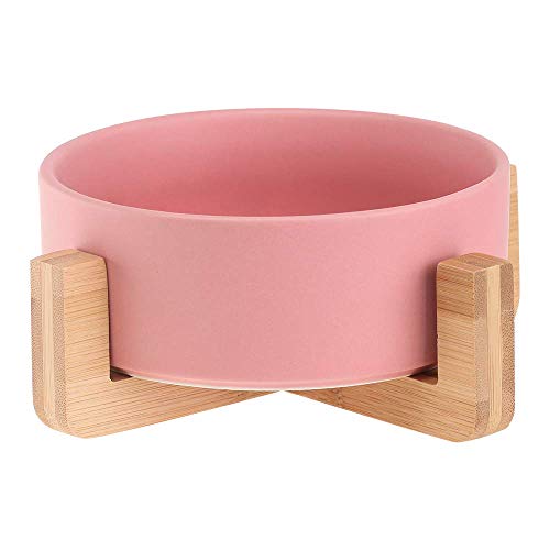 Pink Keramik Hundenapf Futternapf Fressnapf Napf für Hund Katzen mit Massivholz Ständer von HCHLQLZ