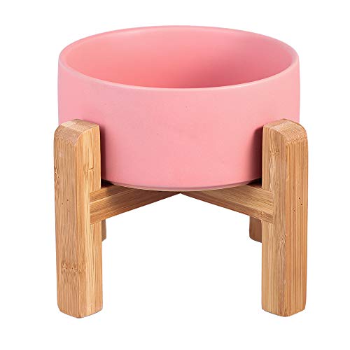 Pink Keramik Hundenapf Futternapf Fressnapf Napf katzennäpf Hoch für Hund Katzen Bambusgestell Ständer von HCHLQLZ