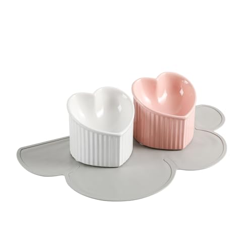 Katzennapf Set Futternapf Katze Erhöht - Geneigtes Katzen Napfset mit Antirutschmatte - Doppel Fressnapf Katze Keramik - Erhöhte Katzennäpfe gegen Erbrechen - Katzenfutter Schalen - Rosa & Weiß Katzennapf Set Futternapf Katze Erhöht - Geneigtes Katzen Napfset mit Antirutschmatte - Doppel Fressnapf Katze Keramik - Erhöhte Katzennäpfe gegen Erbrechen - Katzenfutter Schalen - Rosa & Weiß von HCHLQLZ