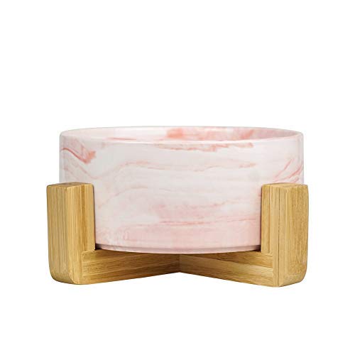 HCHLQLZ Marmor Pink Keramik Hundenapf Futternapf Fressnapf Napf für Hund Katzen mit Massivholz Ständer von HCHLQLZ