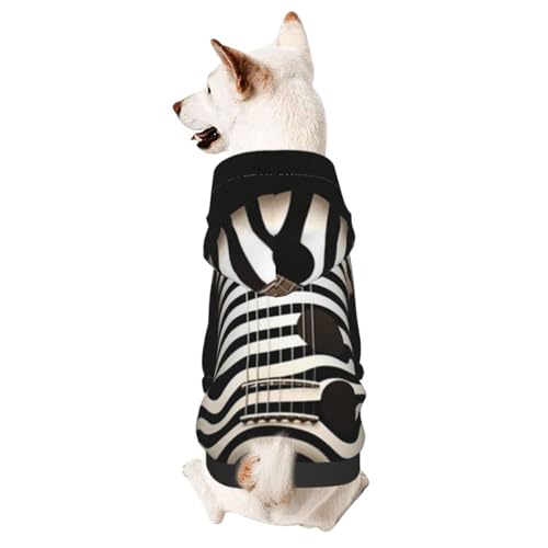Hunde-Kapuzenpullover für Herbst und Winter, gemütliche Haustierkleidung für Outdoor-Aktivitäten, schwarz-weiß gestreift, E-Gitarre, Batikdruck, Haustier-Kapuzenpullover von HCVXBSA