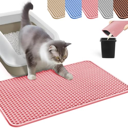 HCY&WLD Katzenstreu-Matte, Wabenmuster, doppellagig, wasserdicht, urinfest, rutschfest, Streukontrolle, weniger Abfall, einfacher zu reinigen, Rosa, 61 x 45,7 cm von HCY&WLD